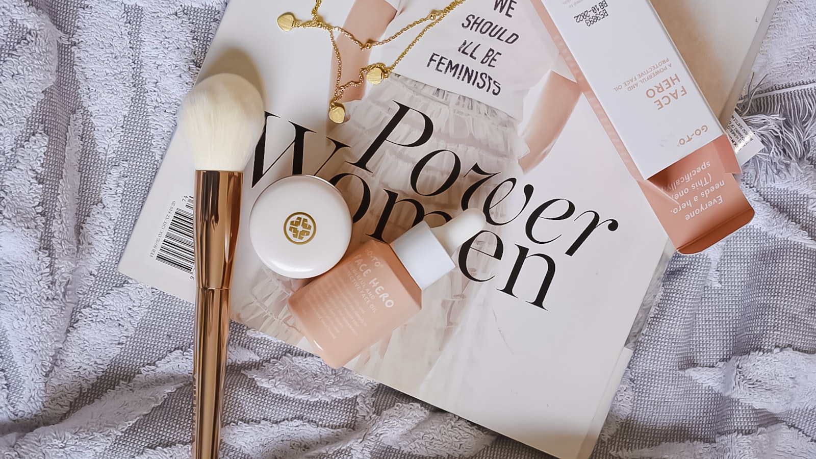 a group of objects on a blanket