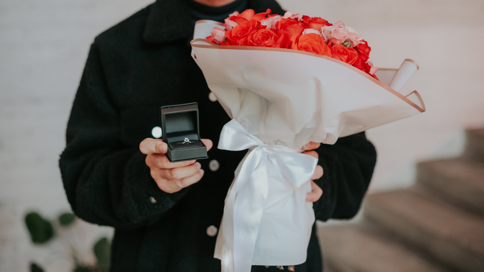 Romantic proposal moment with special gifts