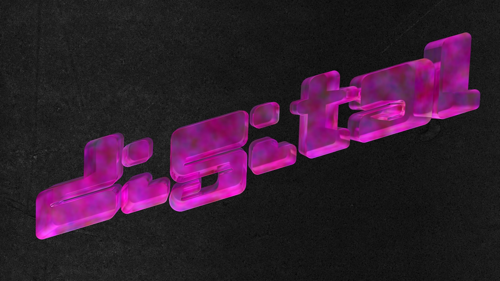Pink translucent 3D text on dark background