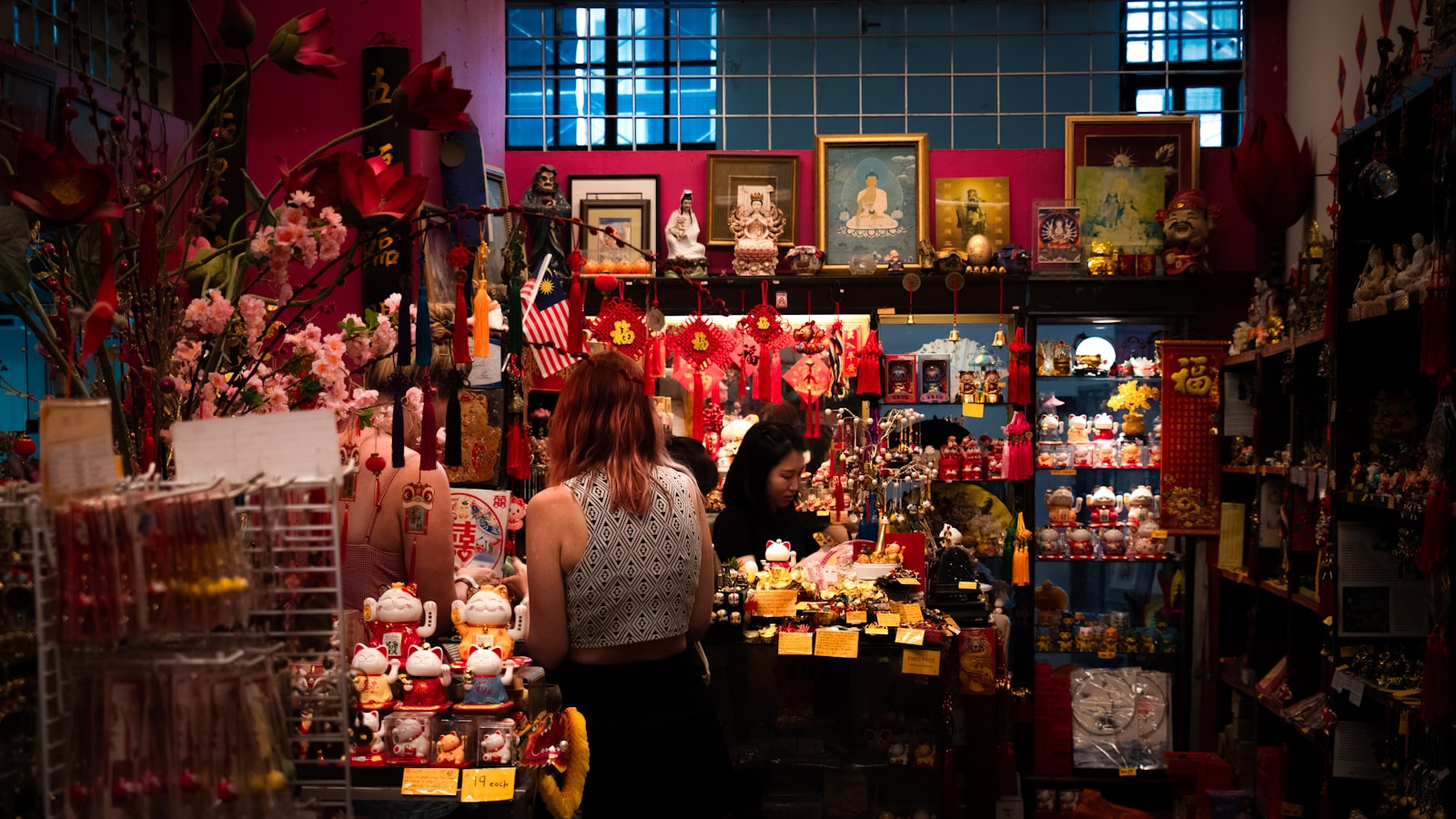 A busy shop filled with various trinkets and figurines.